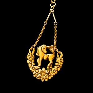 UNICORN in a MEADOW Drop Necklace Pendant Vintage Fantasy Fairytale